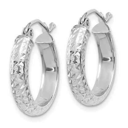 14K White Gold 3.5x17mm Diamond-cut Tube Hoop Earrings