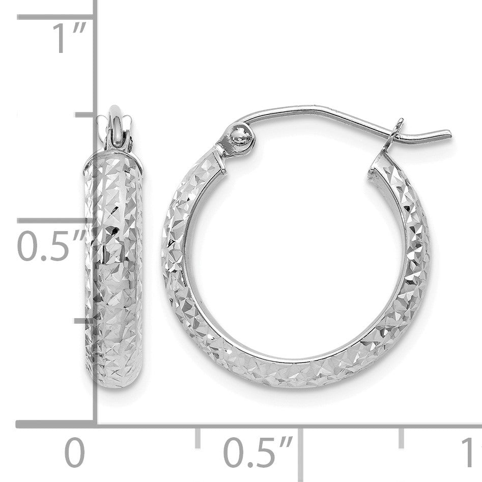 14K White Gold 3.5x17mm Diamond-cut Tube Hoop Earrings