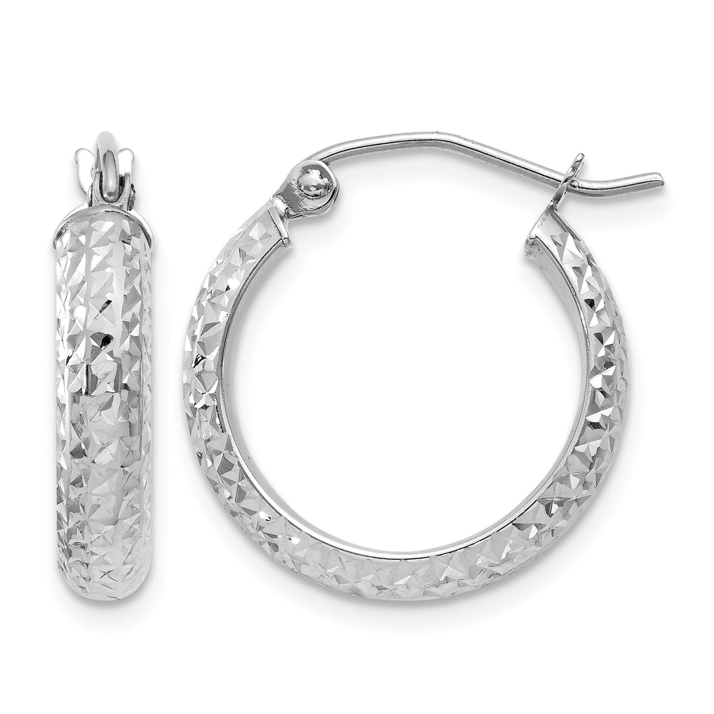 14K White Gold 3.5x17mm Diamond-cut Tube Hoop Earrings