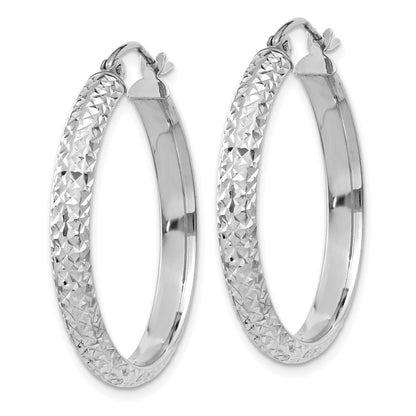 14K White Gold 3.5x28mm Diamond-cut Tube Hoop Earrings