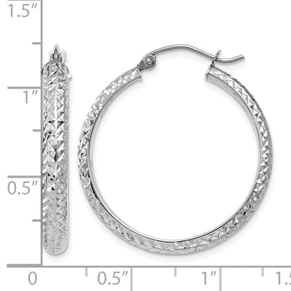 14K White Gold 3.5x28mm Diamond-cut Tube Hoop Earrings
