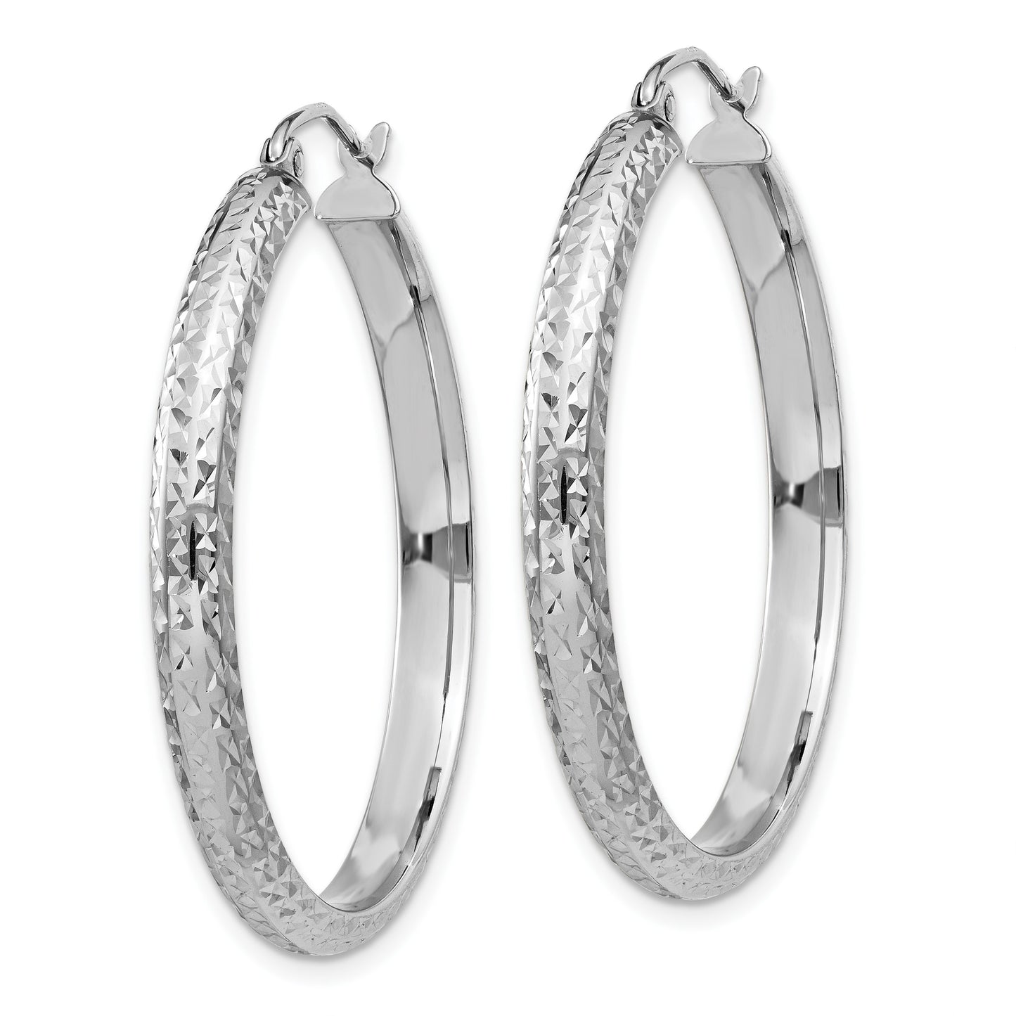 14K White Gold 3.5x34mm Diamond-cut Tube Hoop Earrings