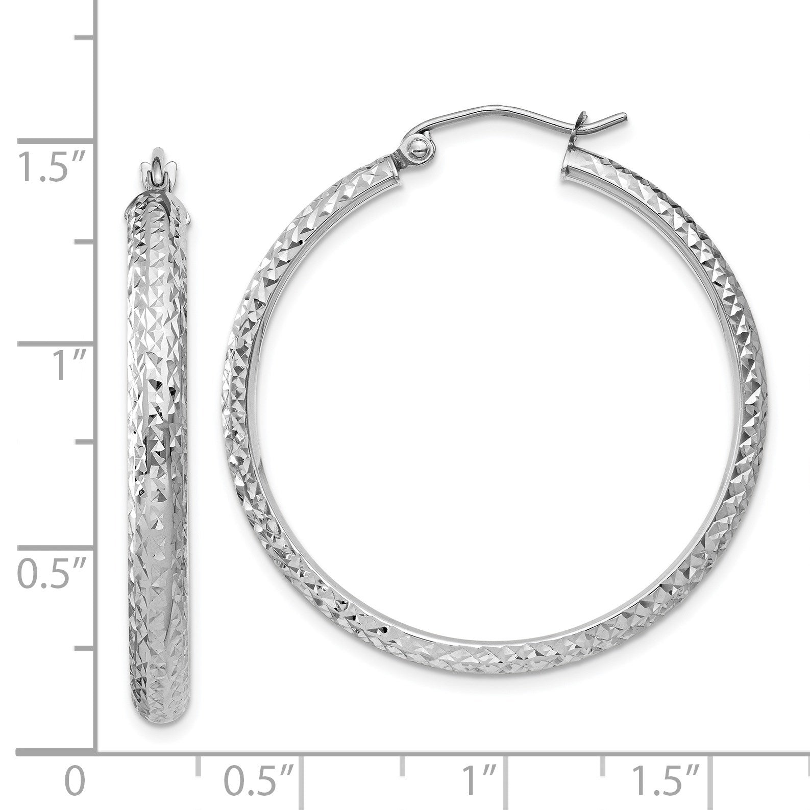 14K White Gold 3.5x34mm Diamond-cut Tube Hoop Earrings