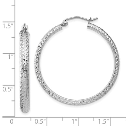 14K White Gold 3.5x34mm Diamond-cut Tube Hoop Earrings