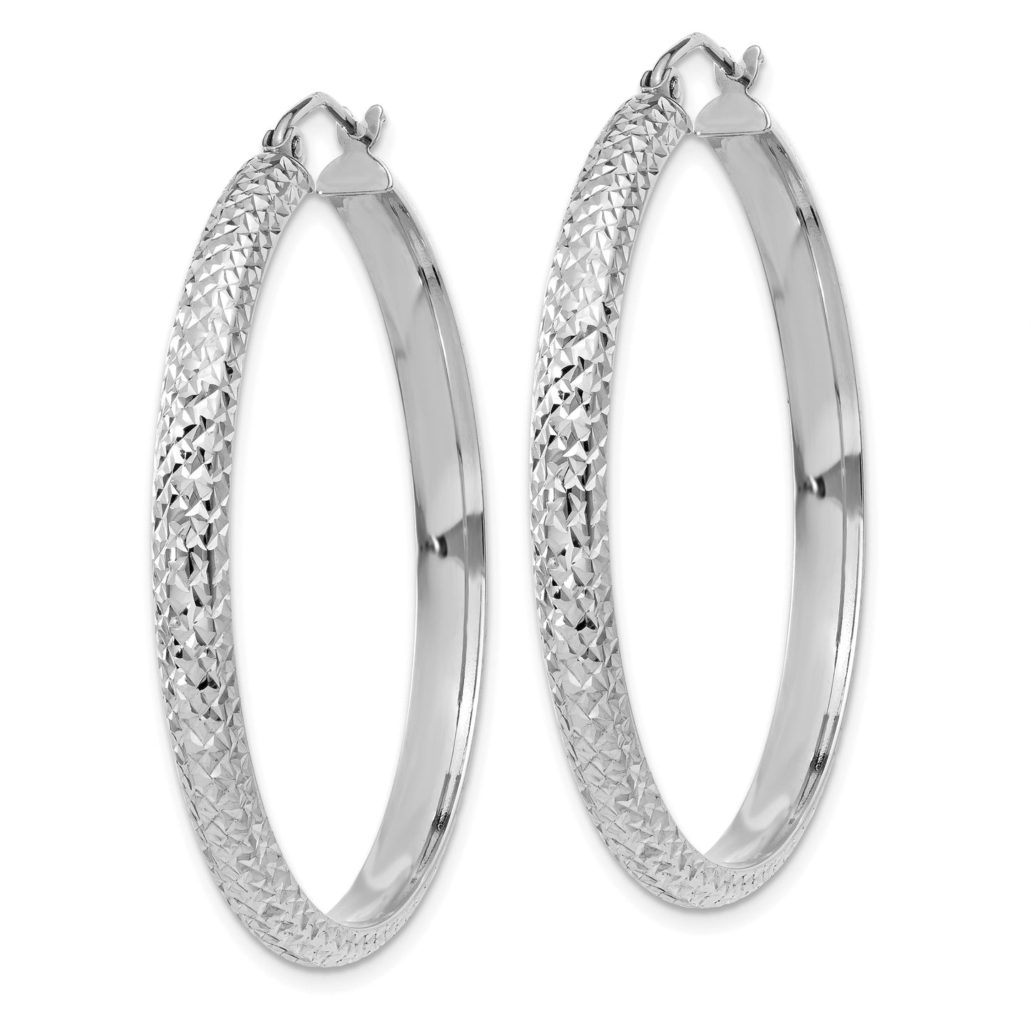 14K White Gold 3.5x38mm Diamond-cut Tube Hoop Earrings