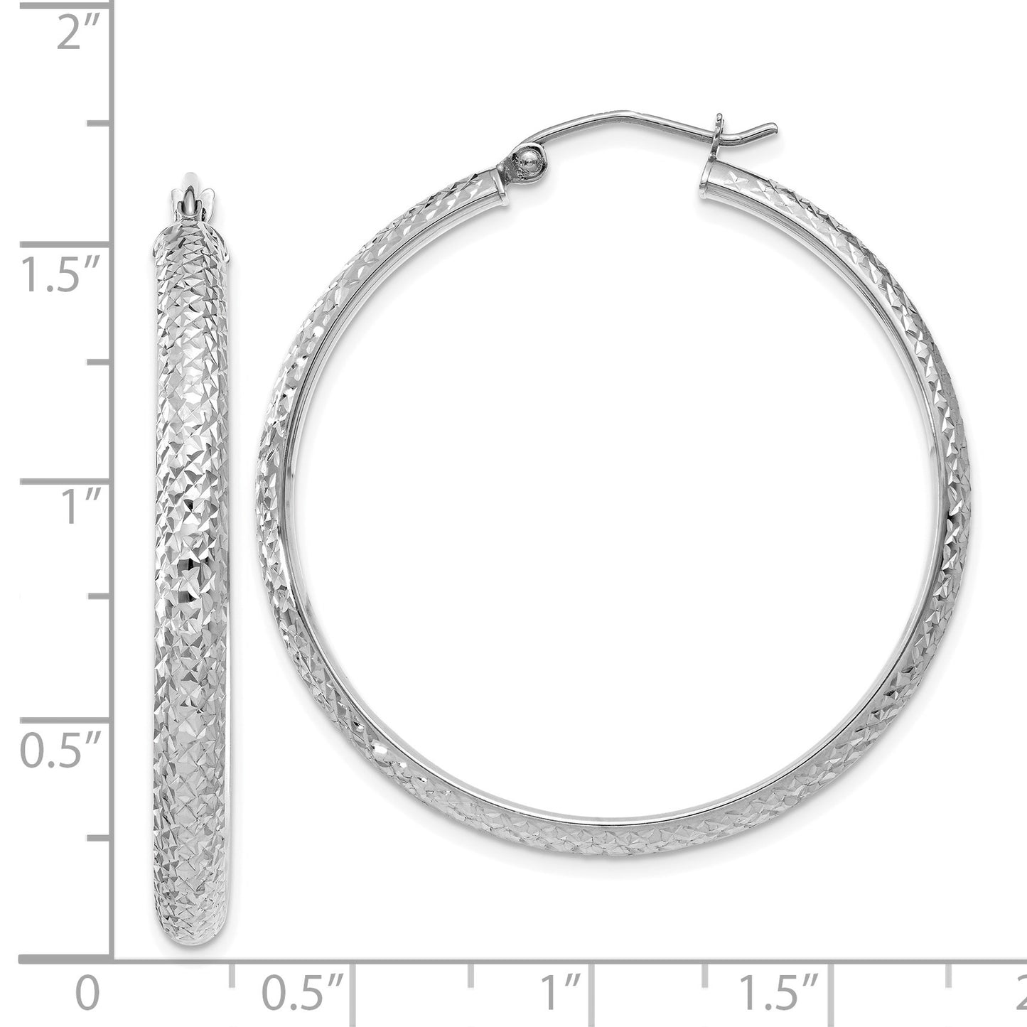 14K White Gold 3.5x38mm Diamond-cut Tube Hoop Earrings