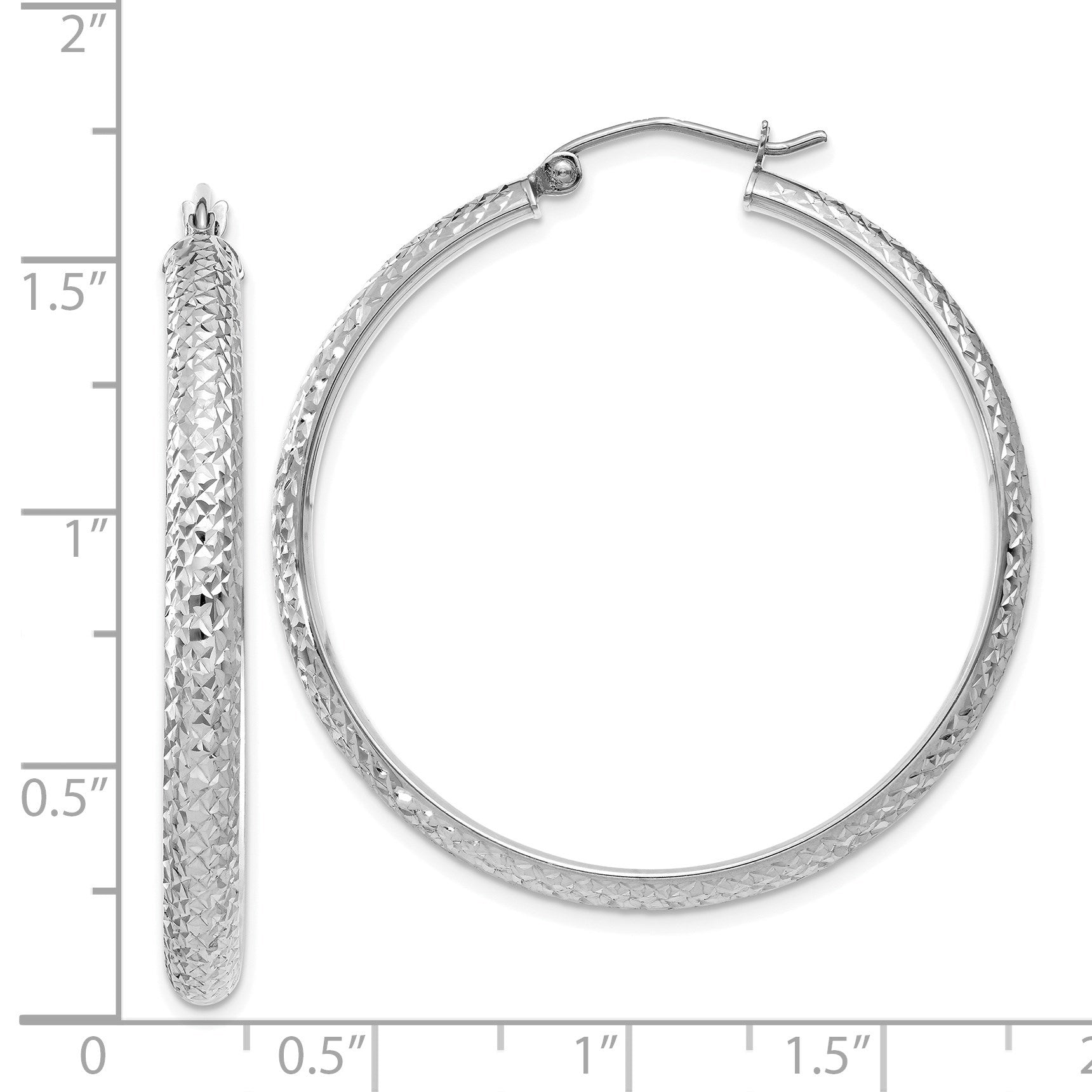 14K White Gold 3.5x38mm Diamond-cut Tube Hoop Earrings