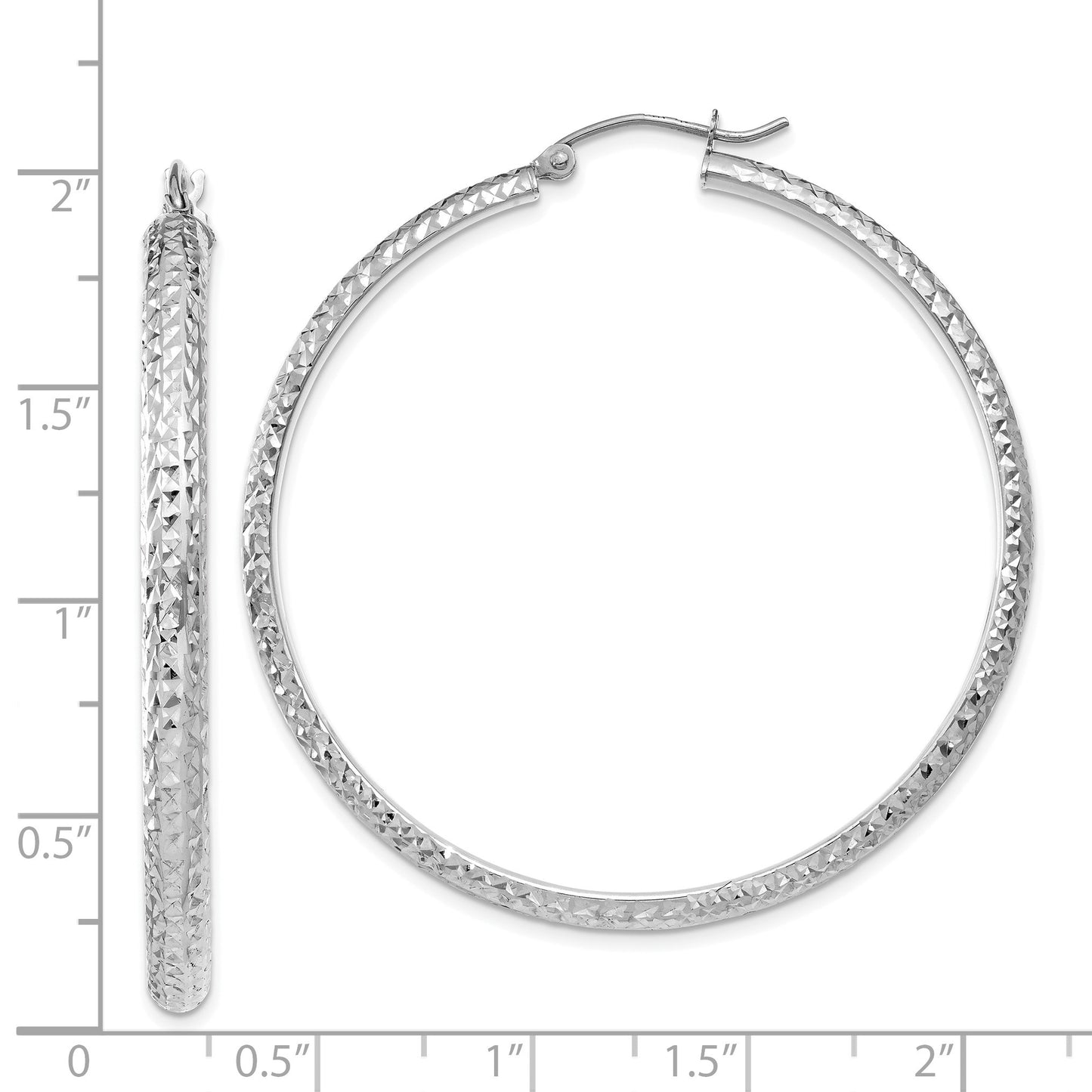 14K White Gold 3.5x46mm Diamond-cut Tube Hoop Earrings