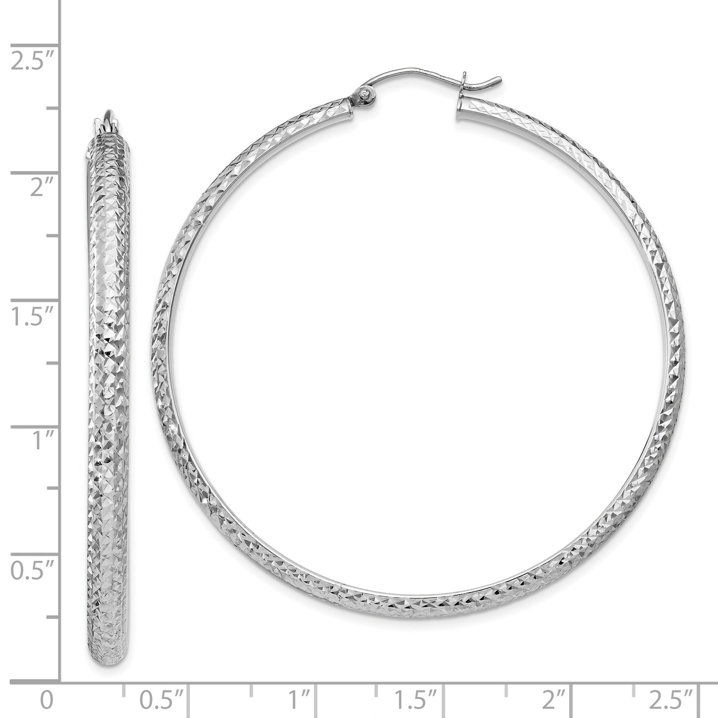 14K White Gold 3.5x52mm Diamond-cut Tube Hoop Earrings