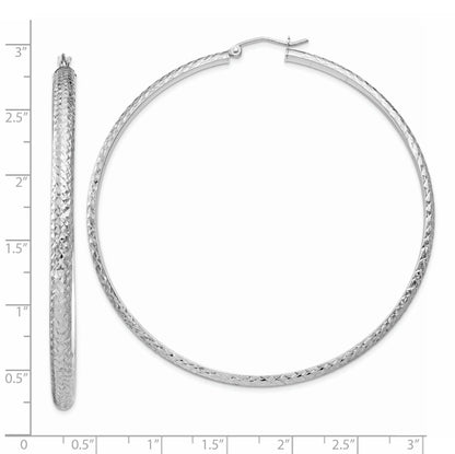 14K White Gold 3.5x65mm Diamond-cut Tube Hoop Earrings