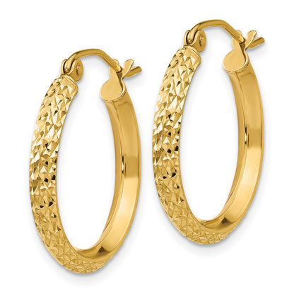 14K 2.5x20mm Knife-Edge Diamond-cut Tube Hoop Earrings