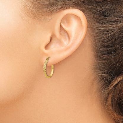 14K 2.5x20mm Knife-Edge Diamond-cut Tube Hoop Earrings