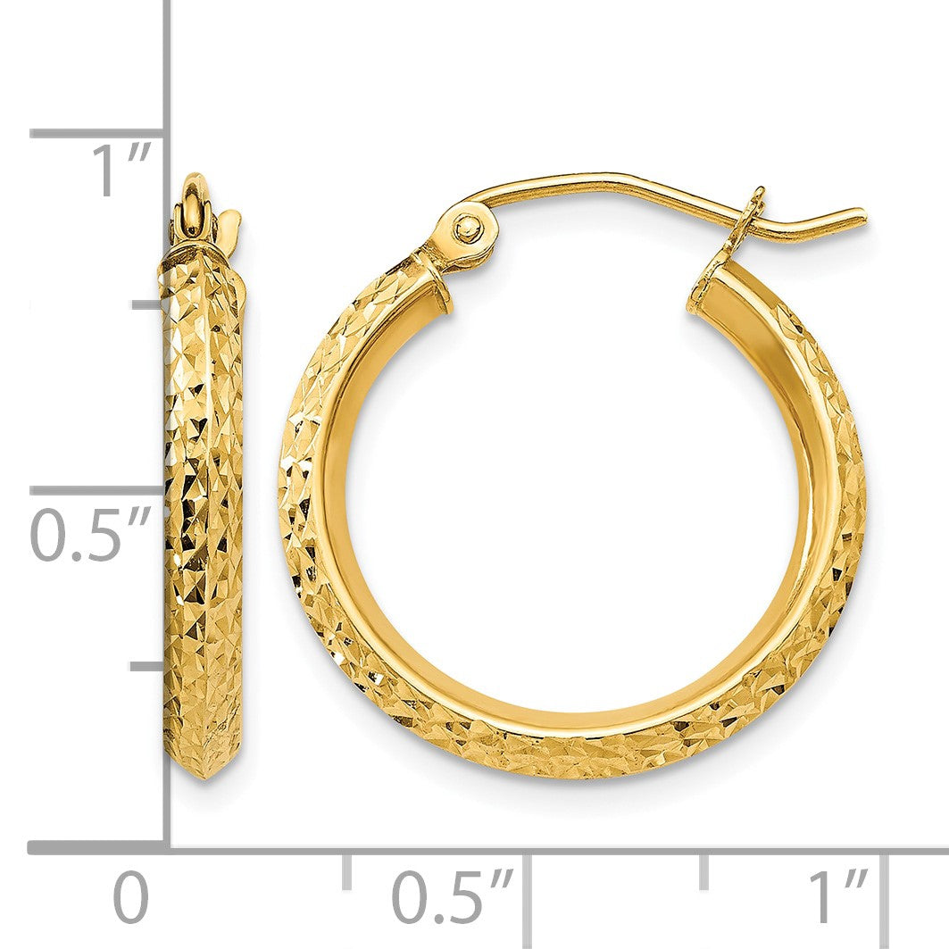 14K 2.5x20mm Knife-Edge Diamond-cut Tube Hoop Earrings