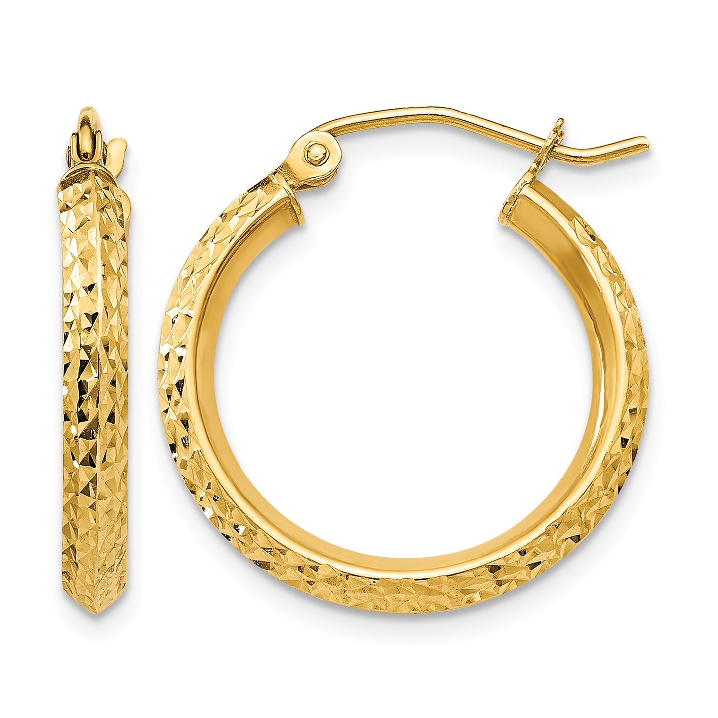 14K 2.5x20mm Knife-Edge Diamond-cut Tube Hoop Earrings