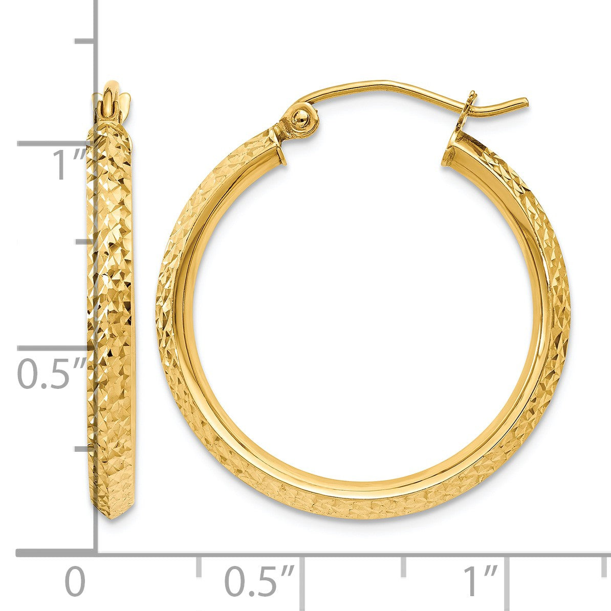 14K 2.5x25mm Knife-Edge Diamond-cut Tube Hoop Earrings