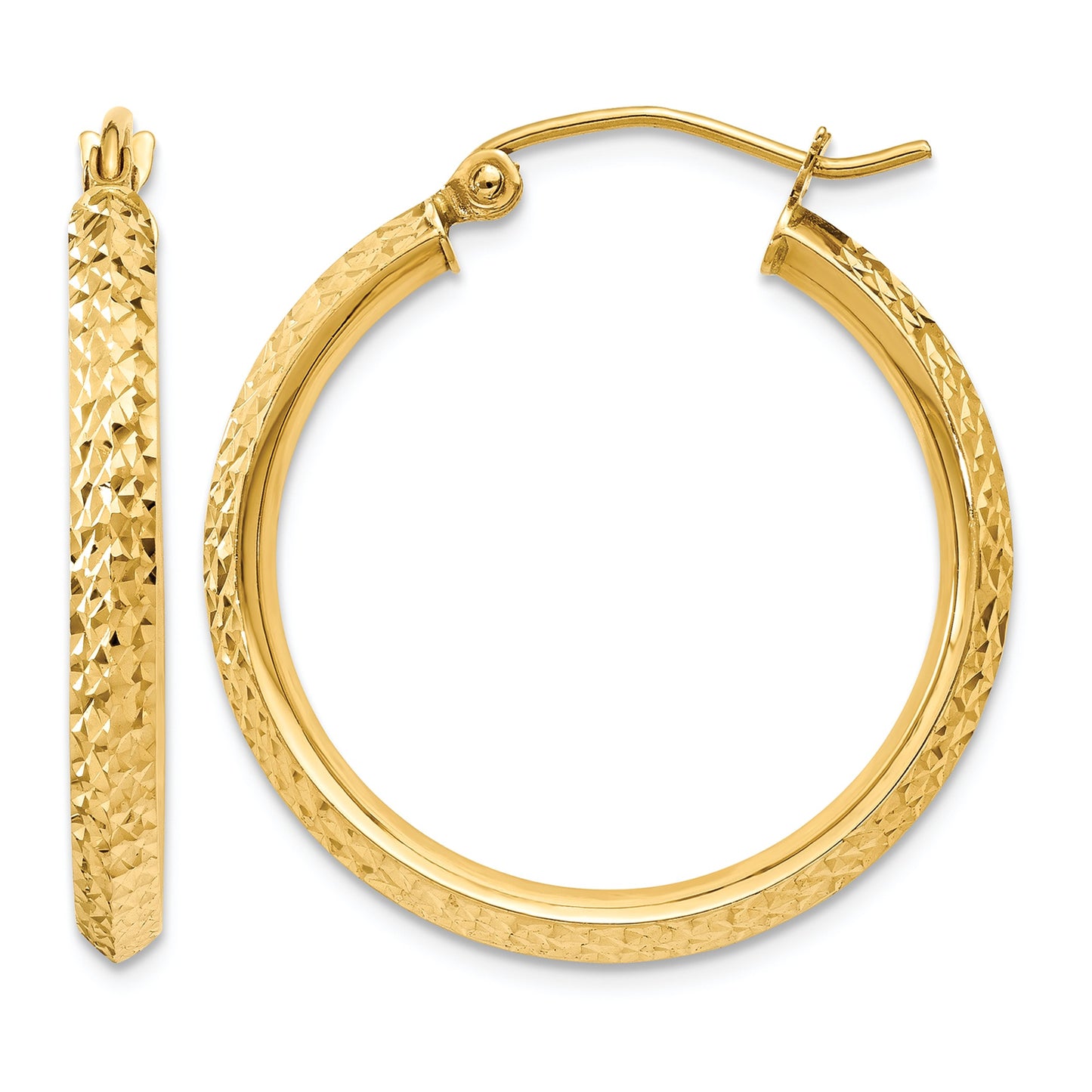 14K 2.5x25mm Knife-Edge Diamond-cut Tube Hoop Earrings