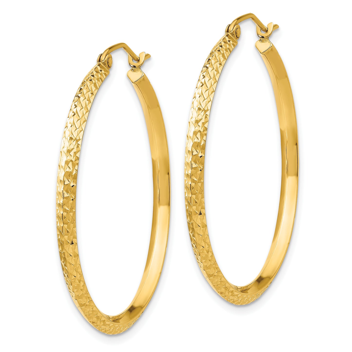 14K 2.5x35mm Knife-Edge Diamond-cut Tube Hoop Earrings