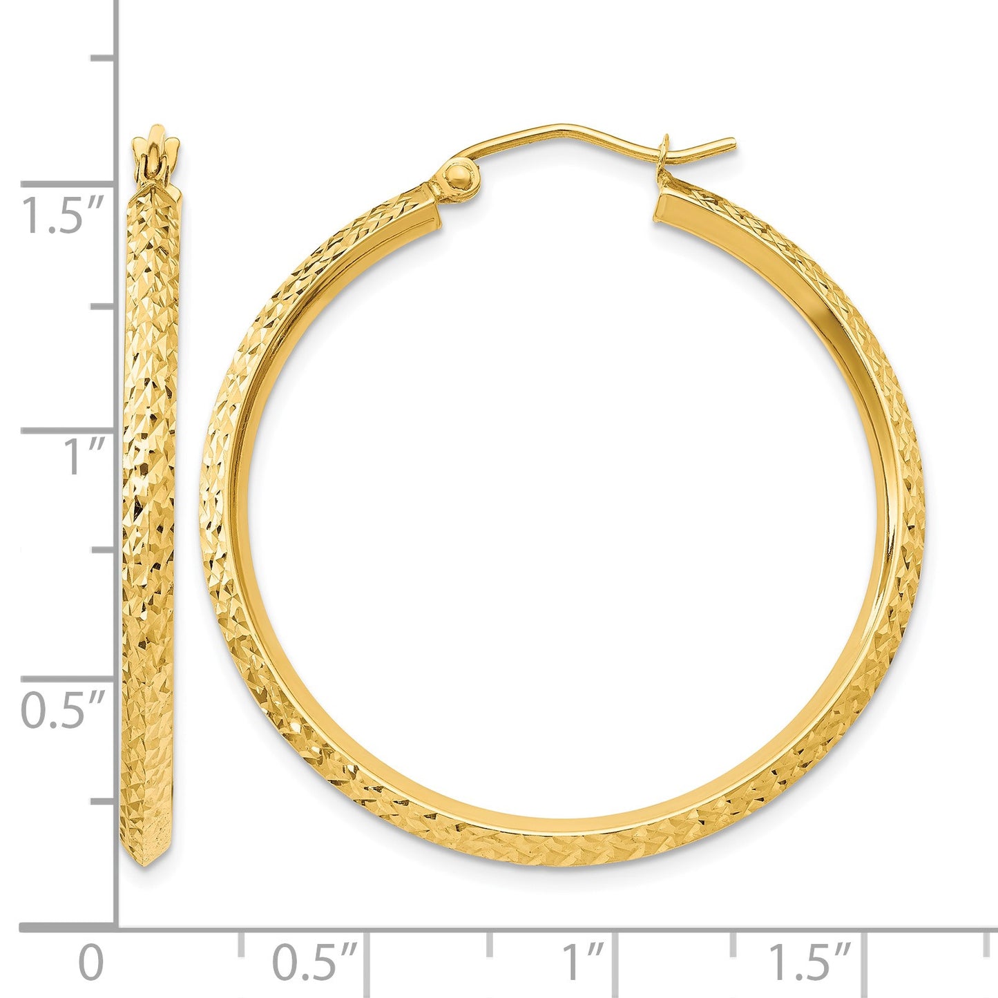 14K 2.5x35mm Knife-Edge Diamond-cut Tube Hoop Earrings