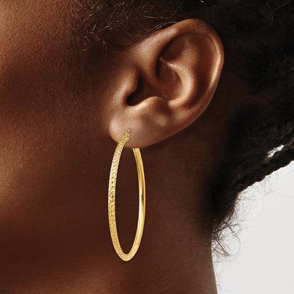 14K 2.5x45mm Knife-Edge Diamond-cut Tube Hoop Earrings