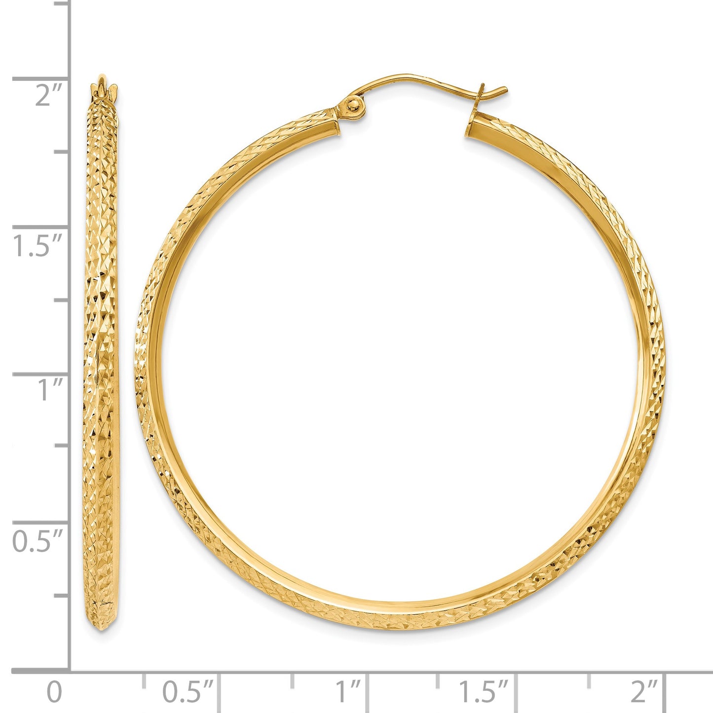 14K 2.5x45mm Knife-Edge Diamond-cut Tube Hoop Earrings