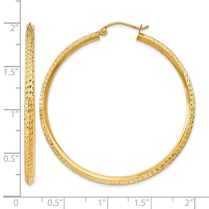 14K 2.5x45mm Knife-Edge Diamond-cut Tube Hoop Earrings