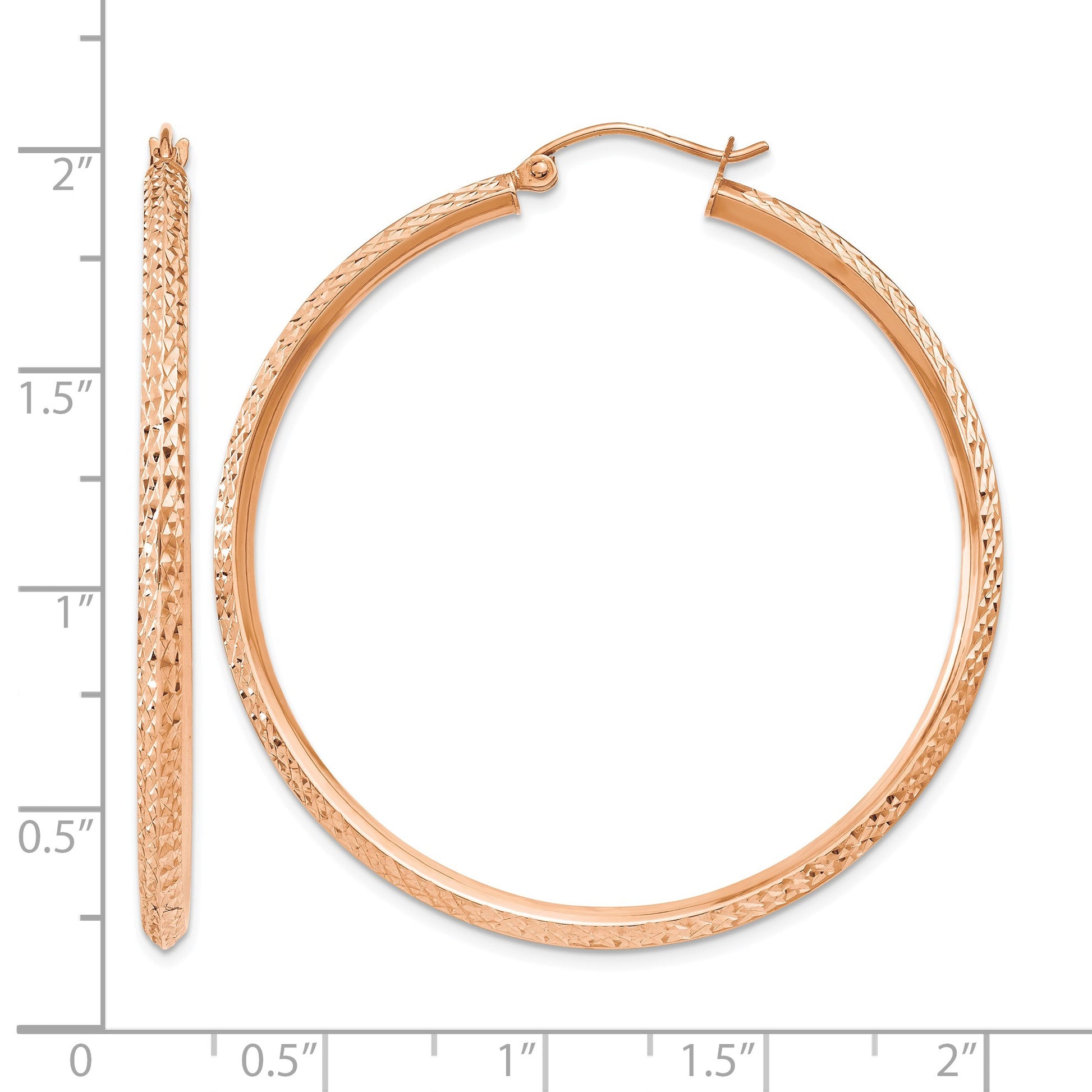 14K Rose Gold 2.5x45mm Knife-Edge Diamond-cut Tube Hoop Earrings