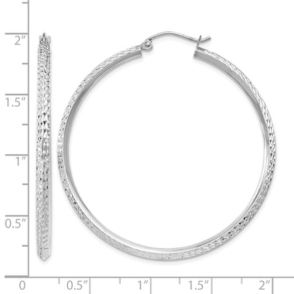 14K White Gold 2.5x45mm Knife-Edge Diamond-cut Tube Hoop Earrings