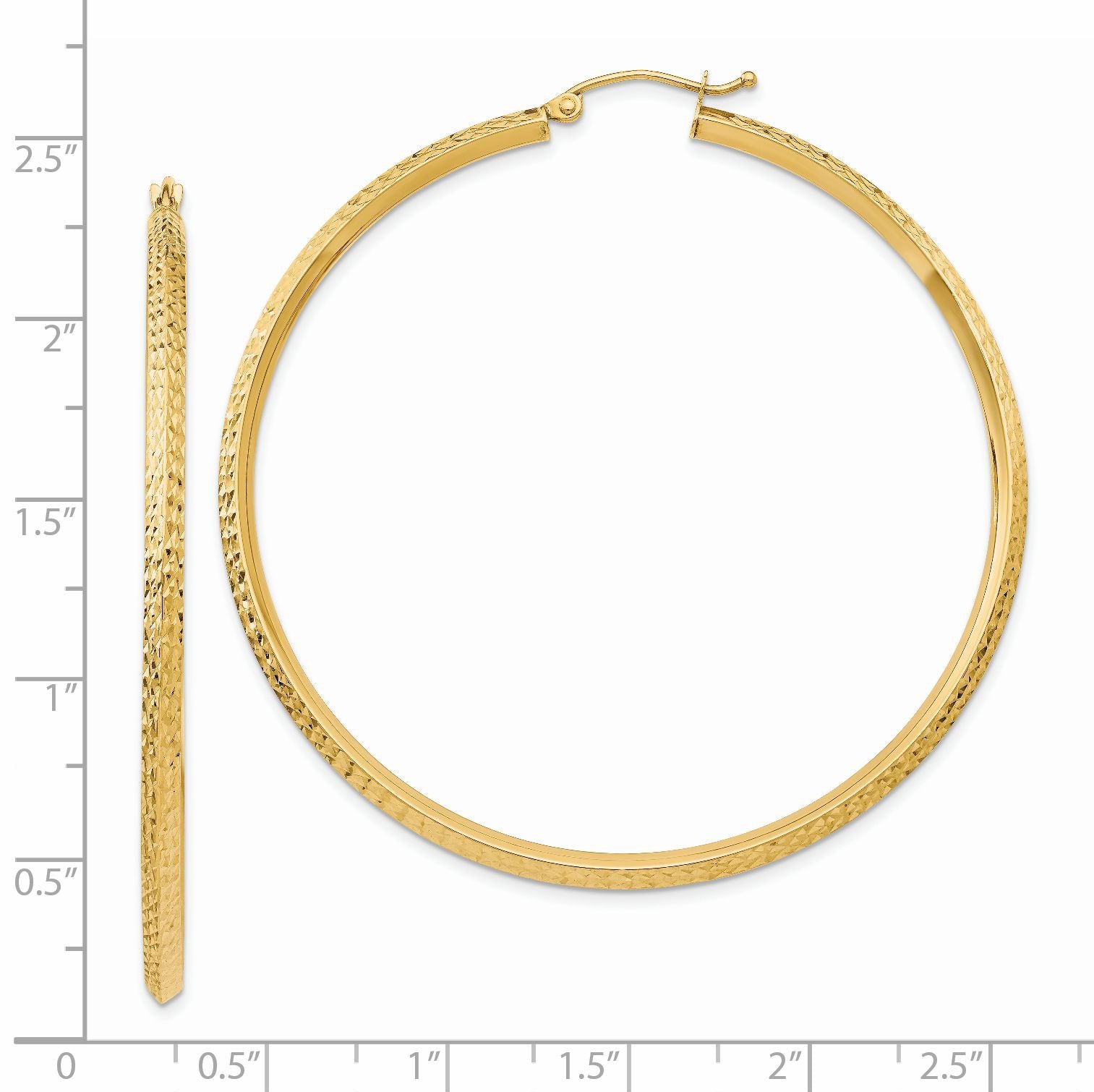 14K 2.5x55mm Knife-Edge Diamond-cut Tube Hoop Earrings