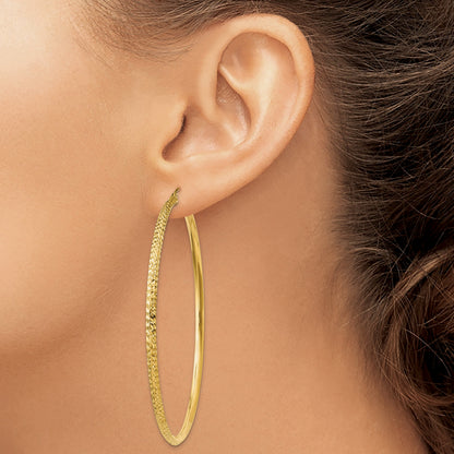 14K 2.5x65mm Knife-Edge Diamond-cut Tube Hoop Earrings