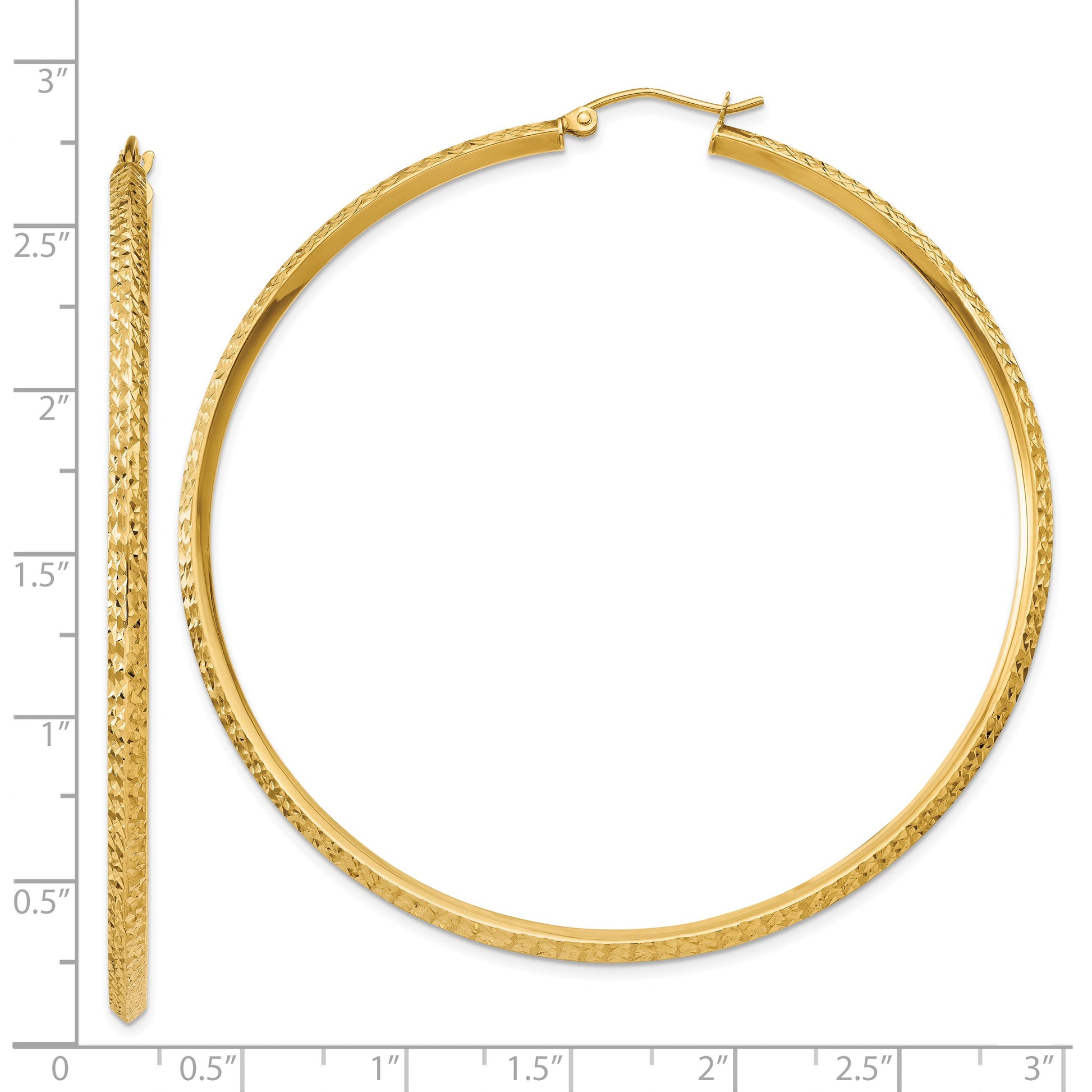 14K 2.5x65mm Knife-Edge Diamond-cut Tube Hoop Earrings