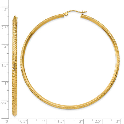 14K 2.5x65mm Knife-Edge Diamond-cut Tube Hoop Earrings
