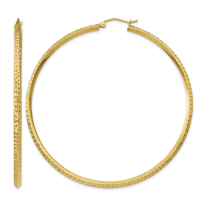 14K 2.5x65mm Knife-Edge Diamond-cut Tube Hoop Earrings