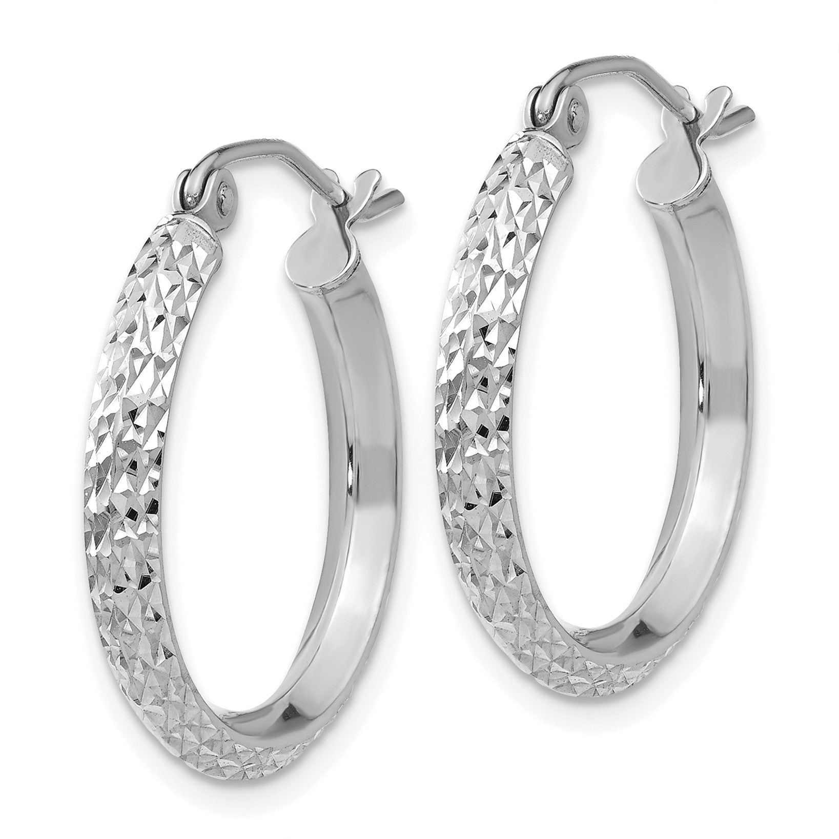 14K White Gold 2.5x20mm Knife-Edge Diamond-cut Tube Hoop Earrings