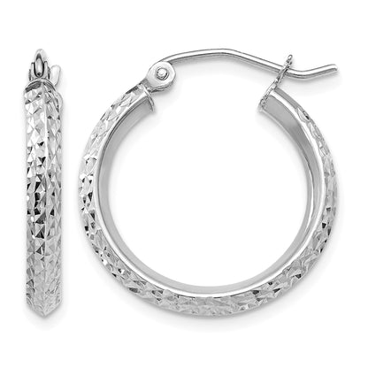 14K White Gold 2.5x20mm Knife-Edge Diamond-cut Tube Hoop Earrings