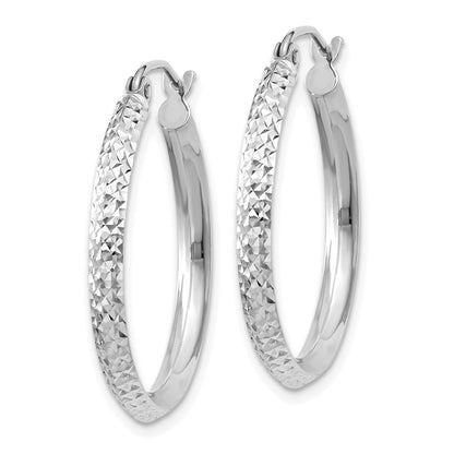 14K White Gold 2.5x25mm Knife-Edge Diamond-cut Tube Hoop Earrings