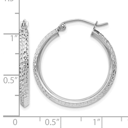 14K White Gold 2.5x25mm Knife-Edge Diamond-cut Tube Hoop Earrings
