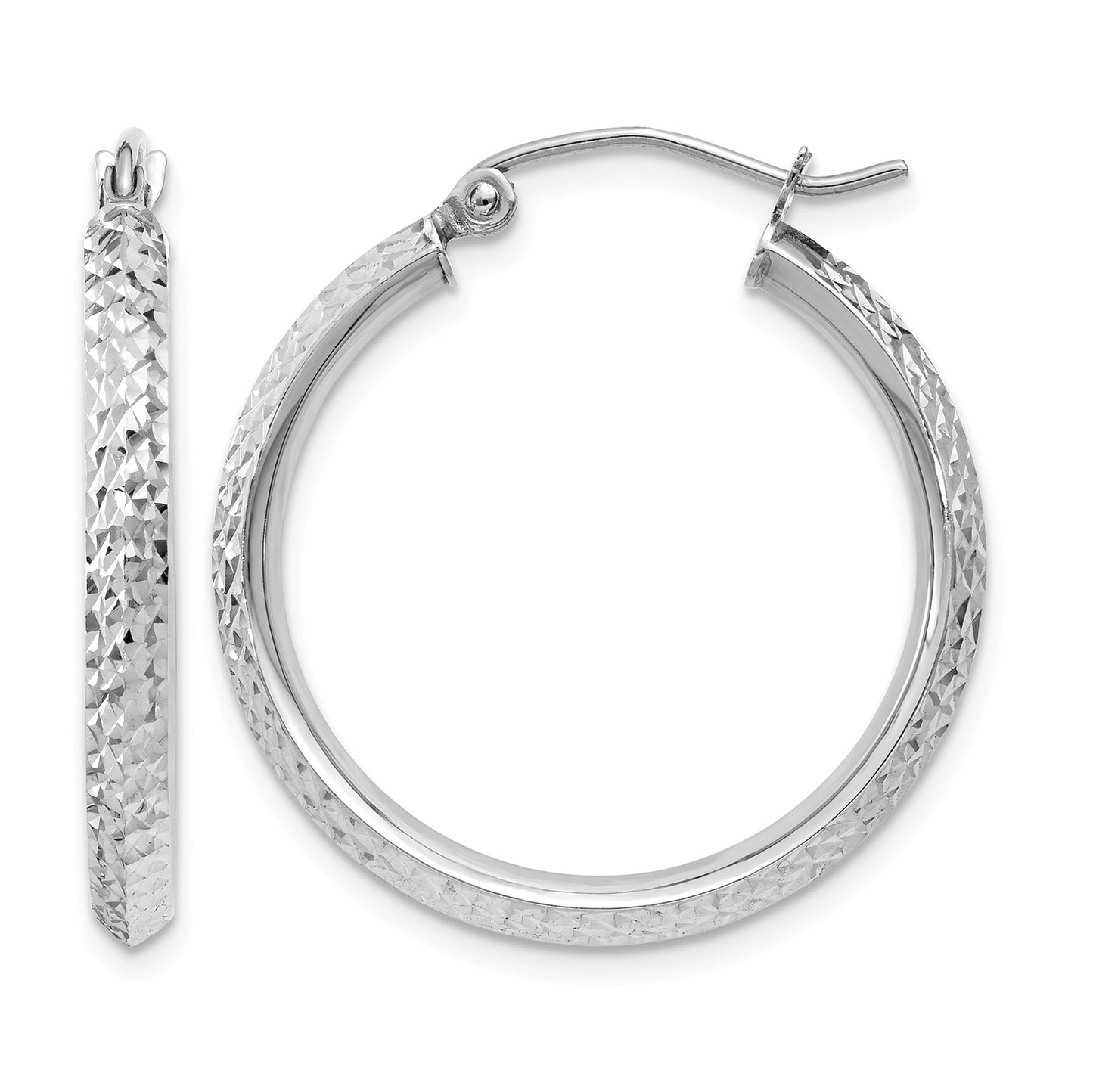 14K White Gold 2.5x25mm Knife-Edge Diamond-cut Tube Hoop Earrings