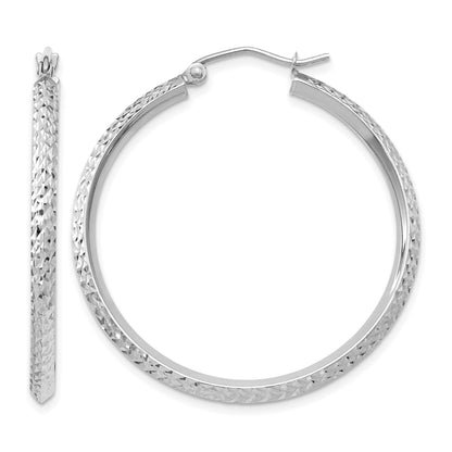14K White Gold 2.5x25mm Knife-Edge Diamond-cut Tube Hoop Earrings