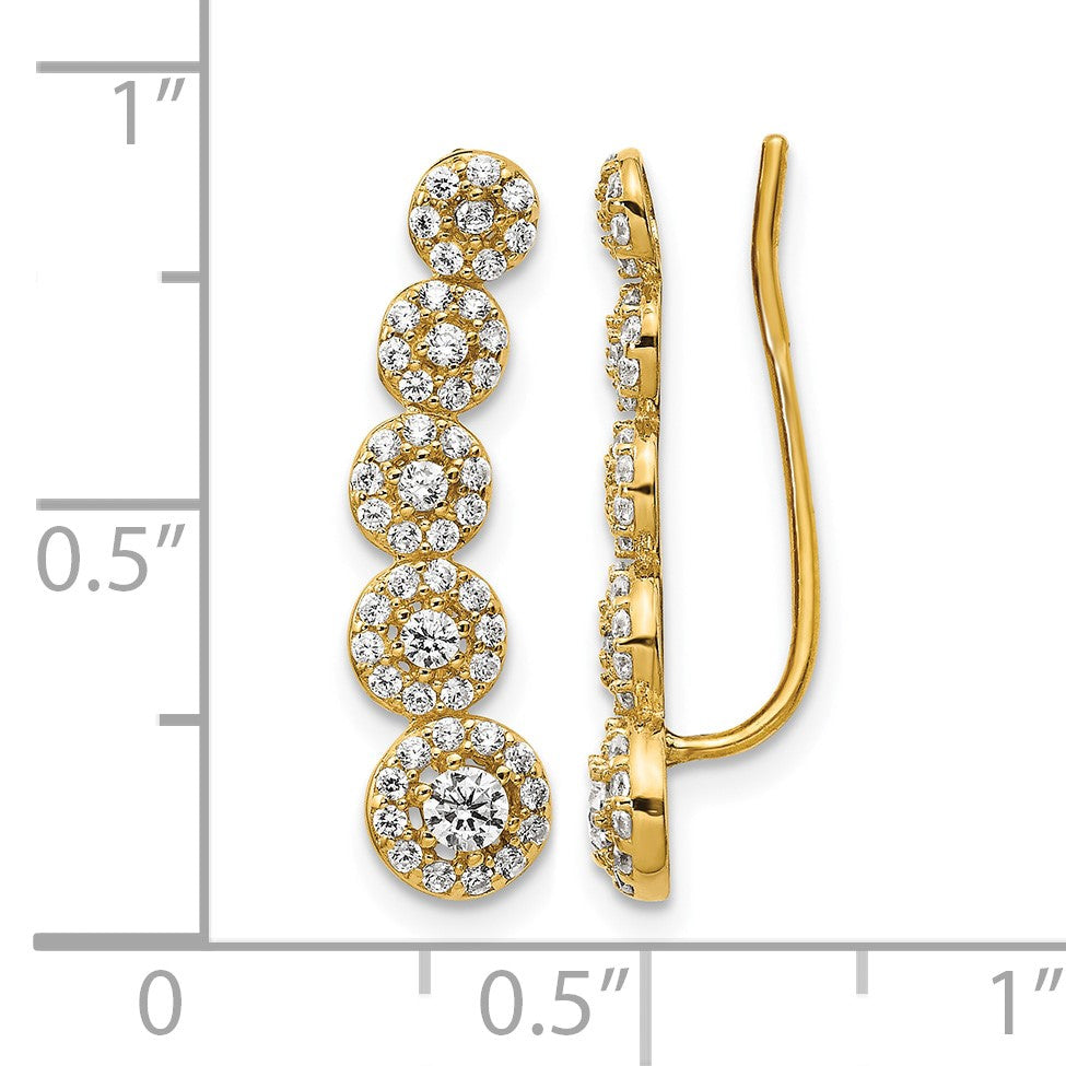 14k CZ Circles Polished Ear Climber Earrings