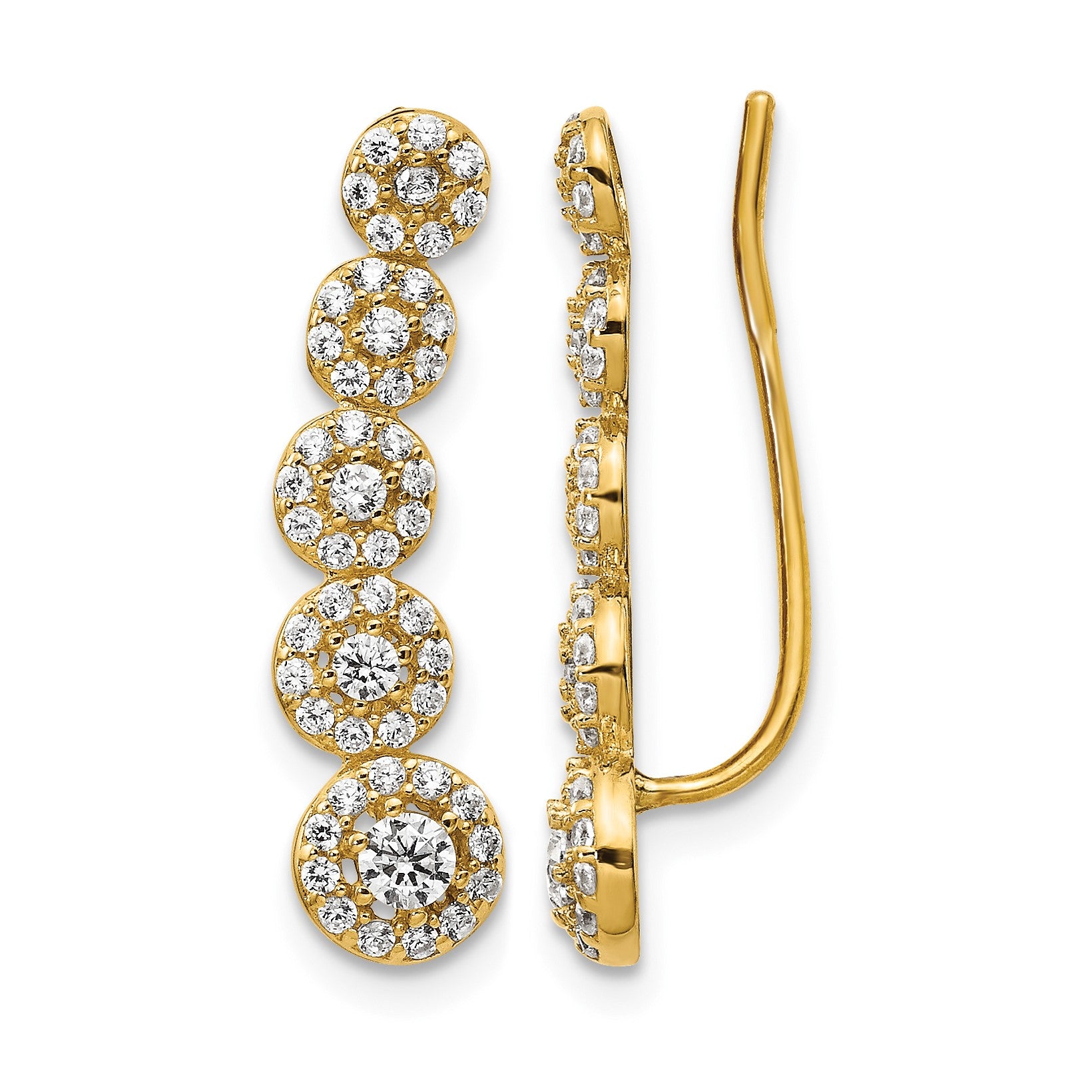 14k CZ Circles Polished Ear Climber Earrings