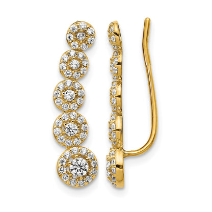14k CZ Circles Polished Ear Climber Earrings
