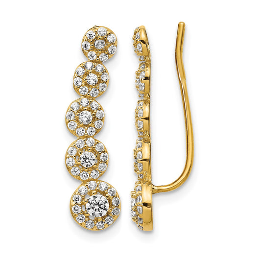 14k CZ Circles Polished Ear Climber Earrings