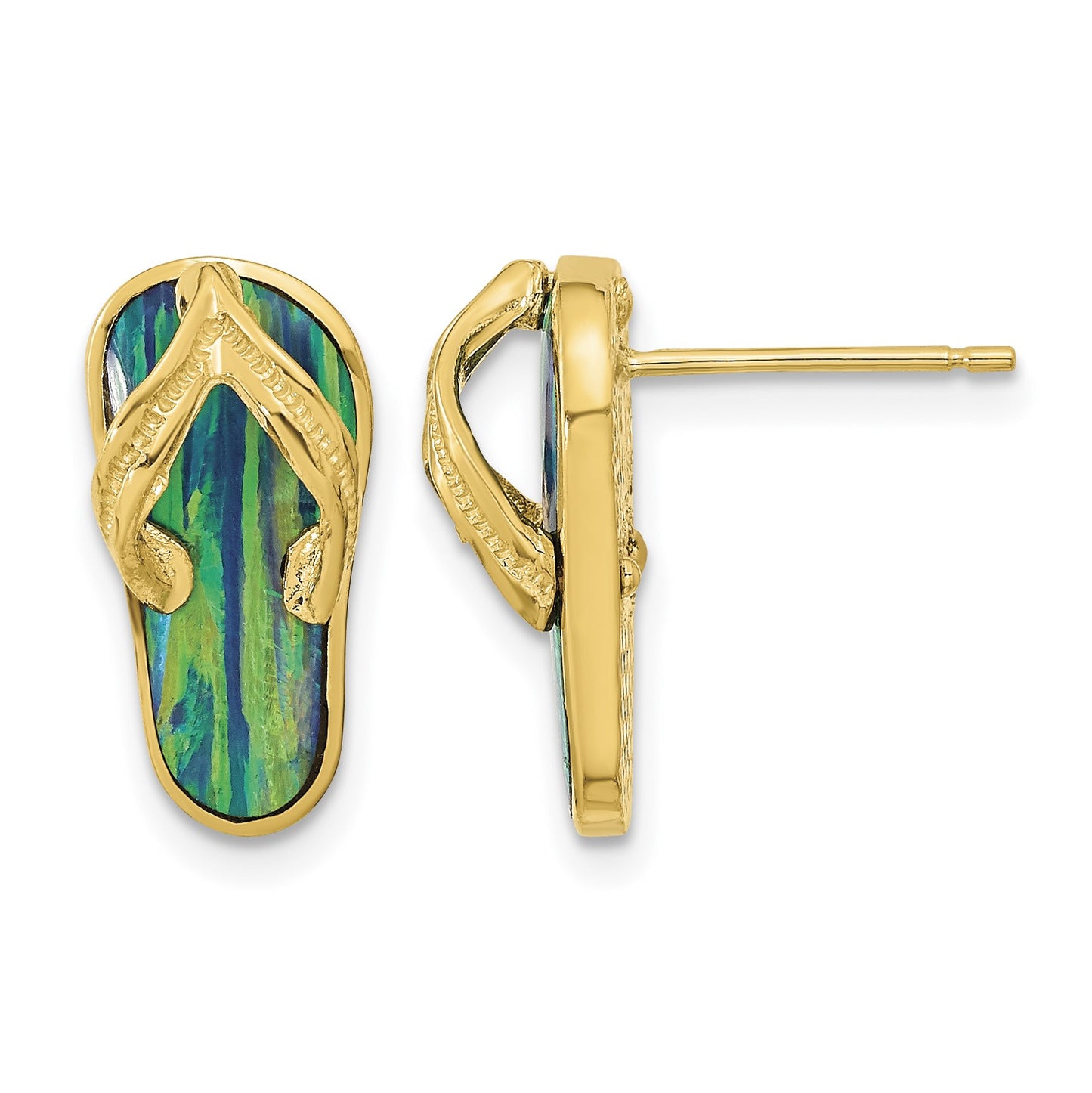 14k Polished with Lab Created Blue Opal Flip-Flop Post Earrings