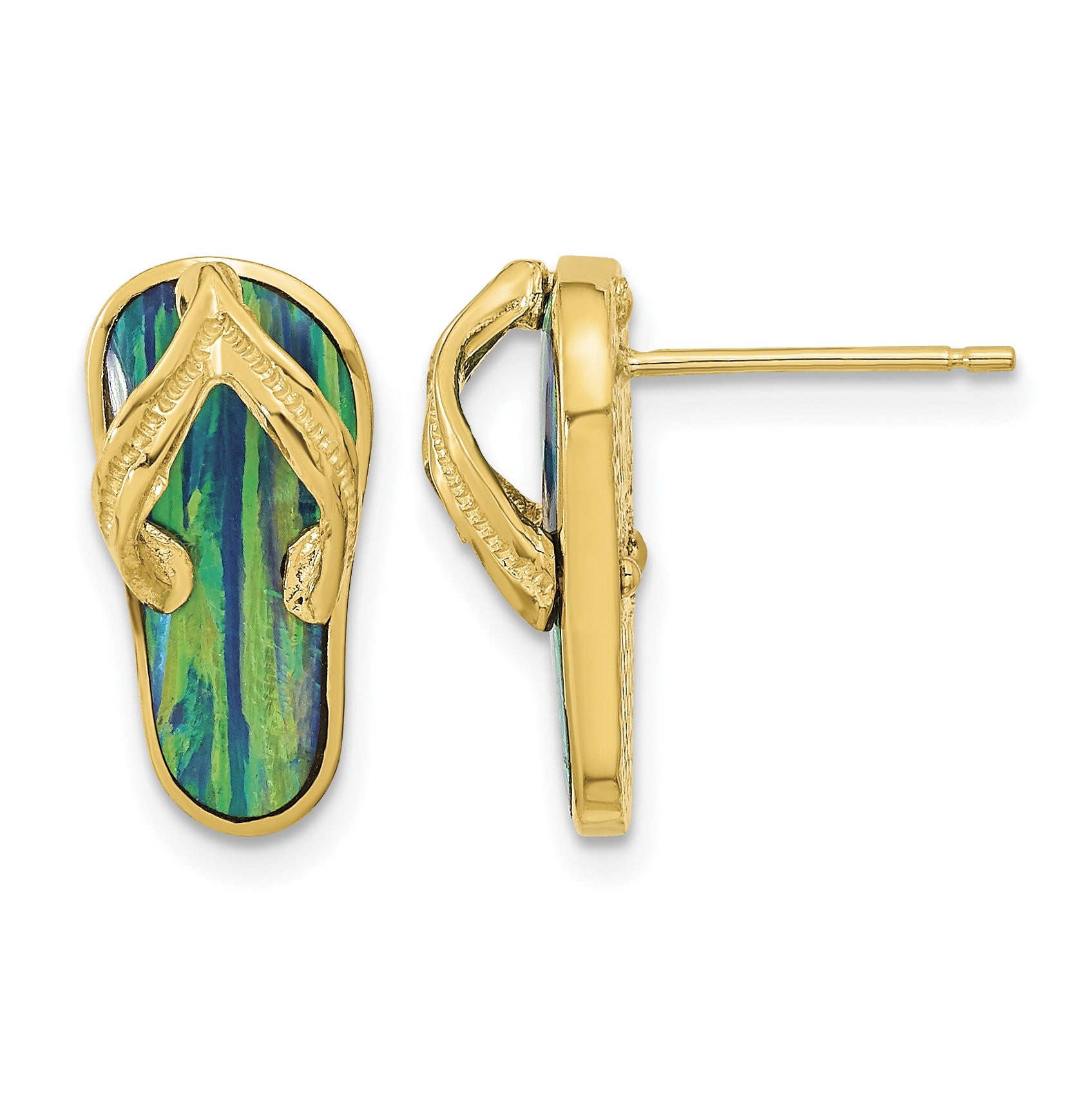 14k Polished with Lab Created Blue Opal Flip-Flop Post Earrings