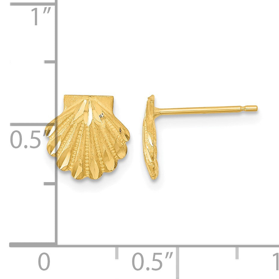 14k Satin Diamond-cut Seashell Post Earrings