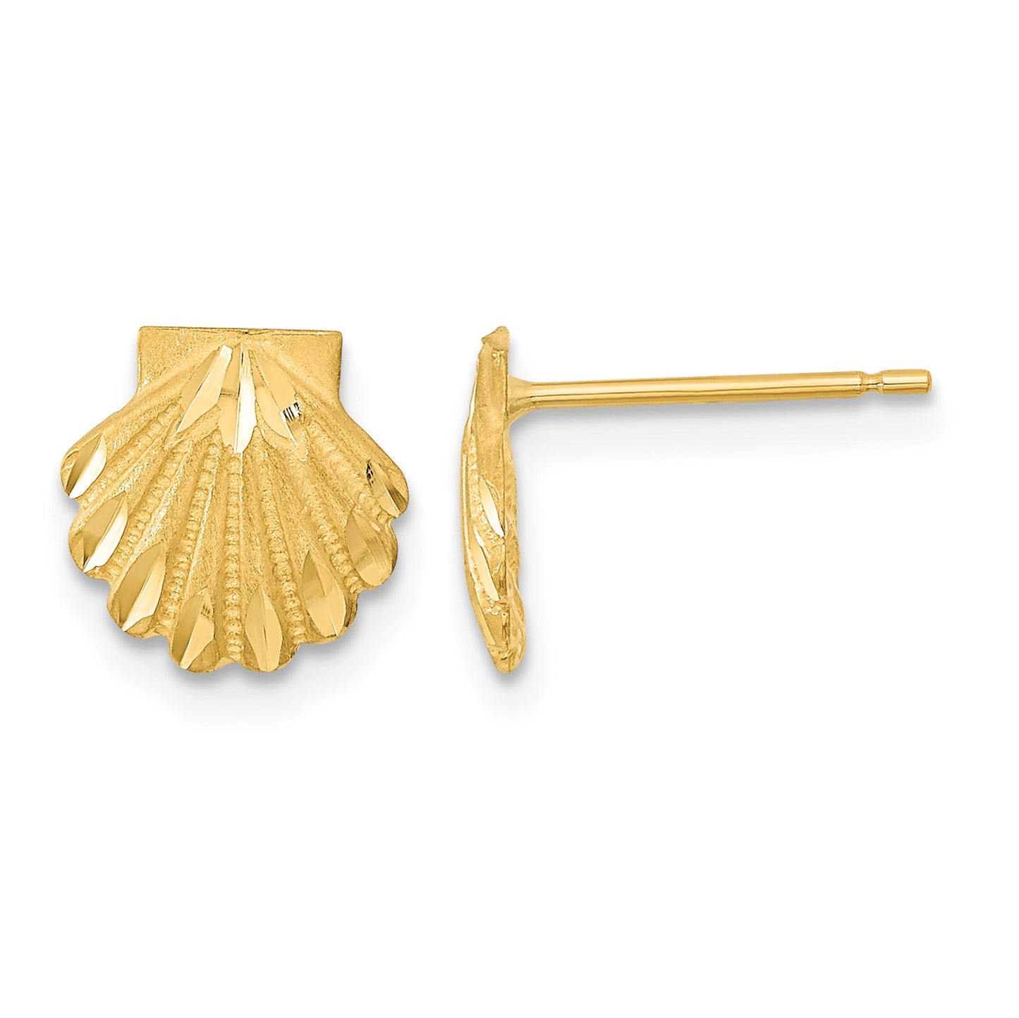 14k Satin Diamond-cut Seashell Post Earrings