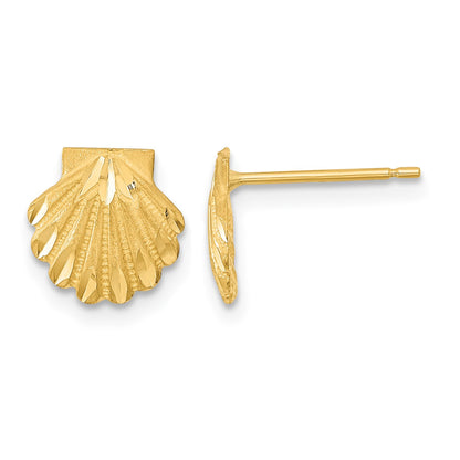 14k Satin Diamond-cut Seashell Post Earrings