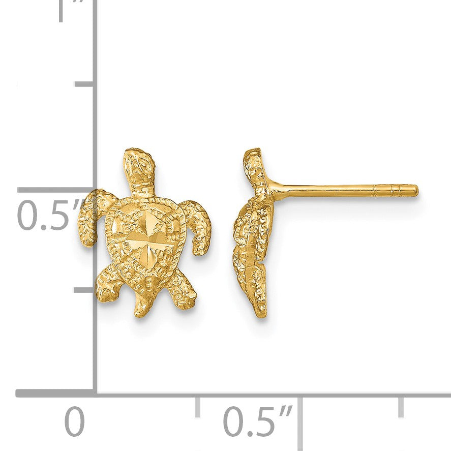 14k Polished Diamond-cut Sea Turtle Post Earrings