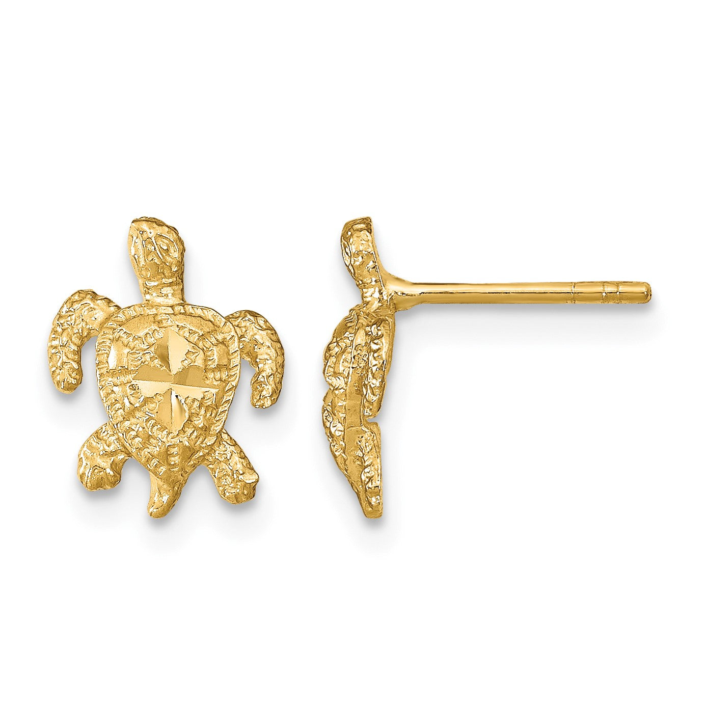 14k Polished Diamond-cut Sea Turtle Post Earrings