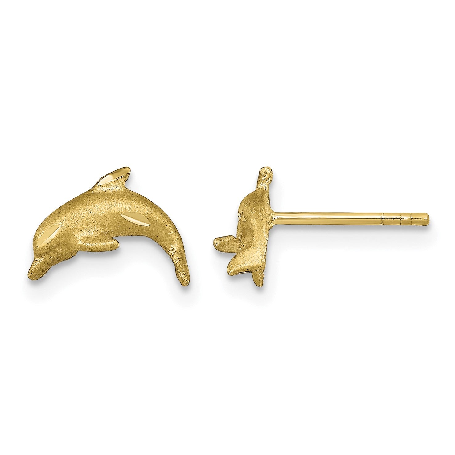 14k Satin Diamond-cut Dolphin Post Earrings